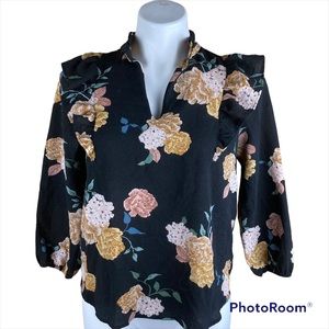 Vintage Monteau Los Angeles Black Floral Blouse Size L